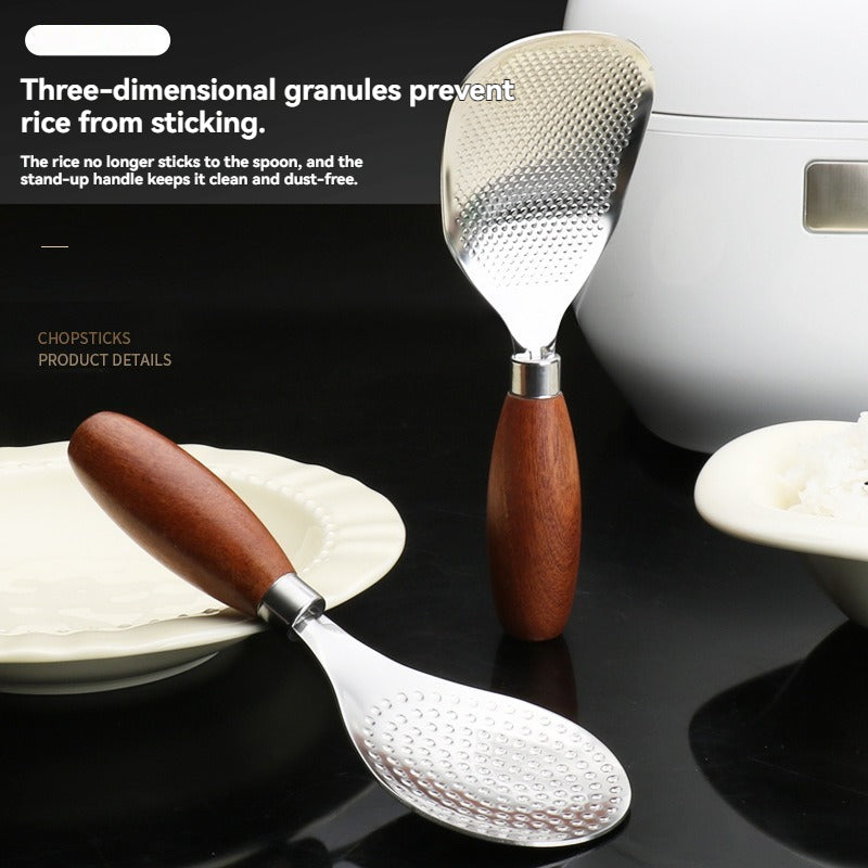 304 Stainless Steel Rosewood Rice Spoon Non-Stick Round Paddle